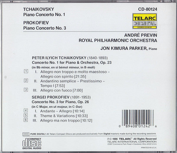 TCHAIKOVSKY: PIANO CONCERTO 1; PROKOFIEV: CONCERTO NO. 2 - Jon Kimura Parker, Andre Previn, Royal Philharmonic