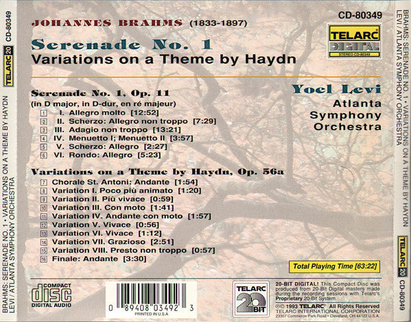 BRAHMS: SERENADE NO. 1; VARIATIONS ON A THEME BY HAYDN - Yoel Levi, Atlanta Symphony Orchestra