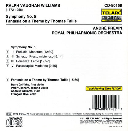 VAUGHAN WILLIAMS: SYMPHONY NO. 5, FANTASIA ON A THEME OF THOMAS TALLIS - Andre Previn, Royal Philharmonic