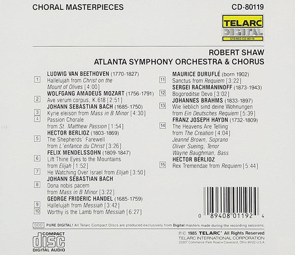 CHORAL MASTERPIECES - Robert Shaw, Atlanta Symphony Orchestra & Chorus
