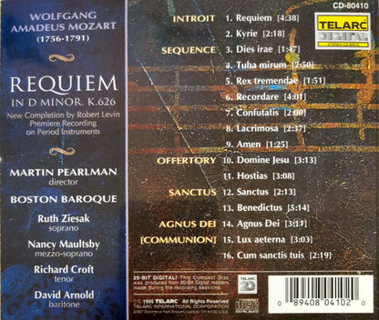 MOZART: REQUIEM (Levin Edition) - Pearlman, Boston Baroque