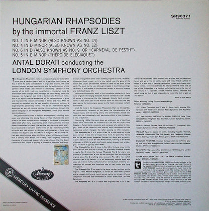 LISZT: HUNGARIAN DANCES 1,4,5,6 - ANTAL DORATI, LONDON SYMPHONY ORCHESTRA (180 GRAM VINYL LP)