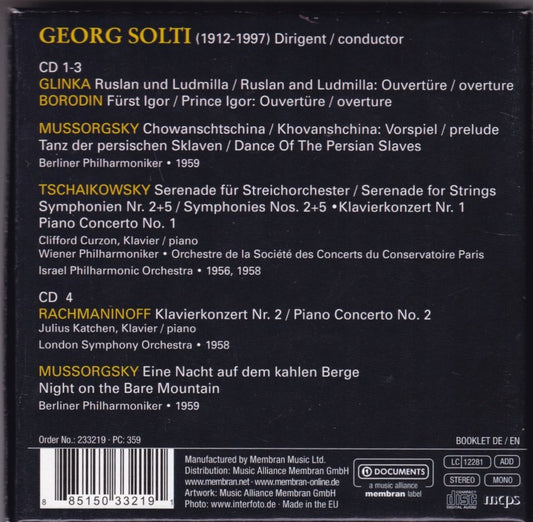 GEORG SOLTI AND THE RUSSIAN SOUL (TCHAIKOVSKY, GLINKA, BORODIN, RACHMANINOFF, RIMSKY-KORSAKOV) 4 CDS