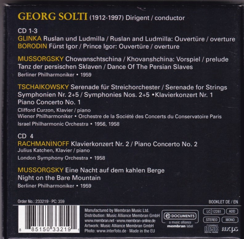 GEORG SOLTI AND THE RUSSIAN SOUL (TCHAIKOVSKY, GLINKA, BORODIN, RACHMANINOFF, RIMSKY-KORSAKOV) 4 CDS