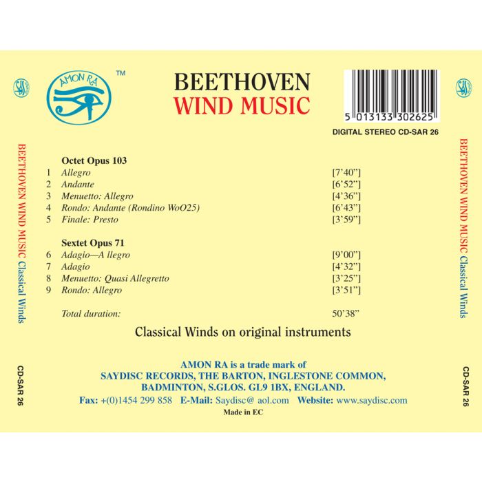 Beethoven Wind Music (Octet Op. 103, Sextet Op. 71) Classical Winds