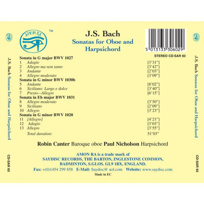 Bach: Music for Oboe: Robin Canter, Paul Nicholson