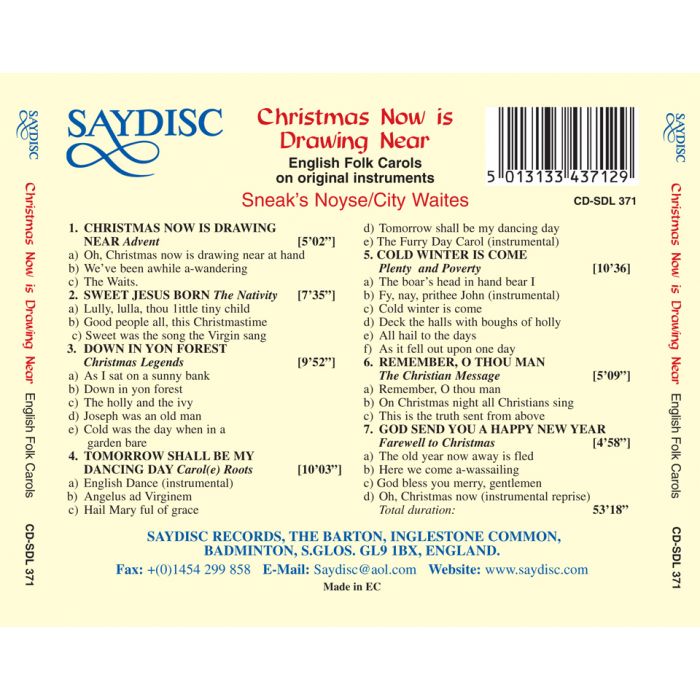 Christmas Now is Drawing Near: English Folk Carols on Original Instruments - Sneak's Noyse/The City Waites