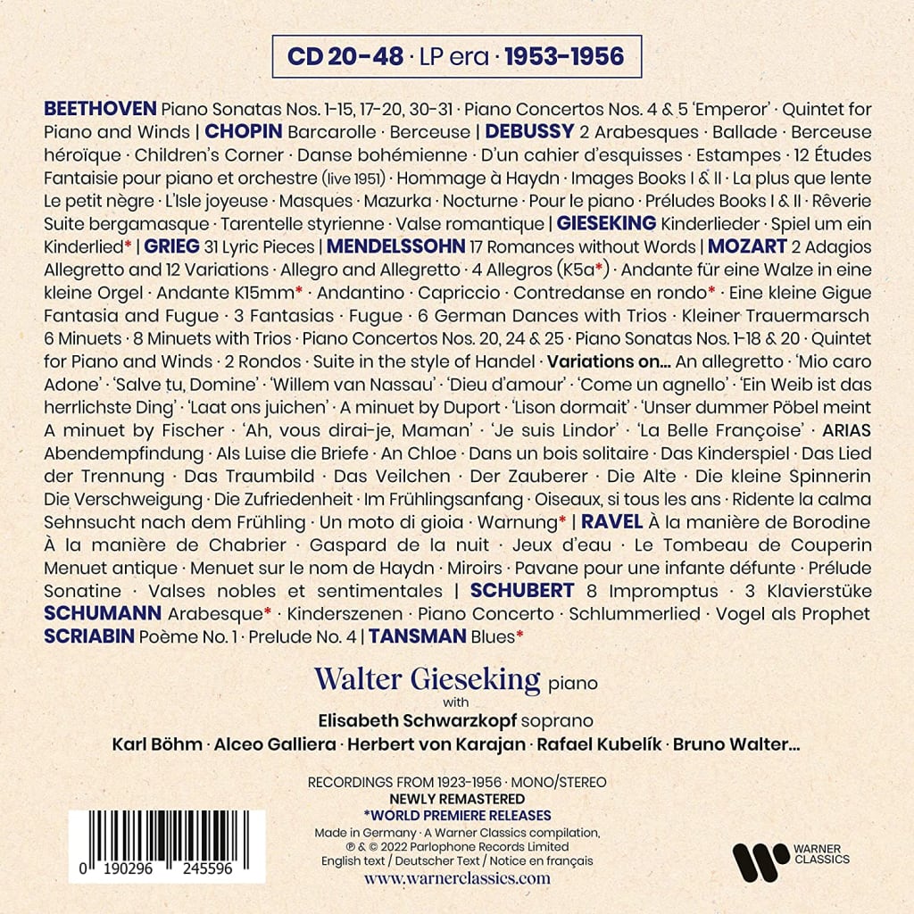WALTER GIESEKING: His Columbia Graphophone Recordings - The Complete Warner Classics Edition (48 CDs)