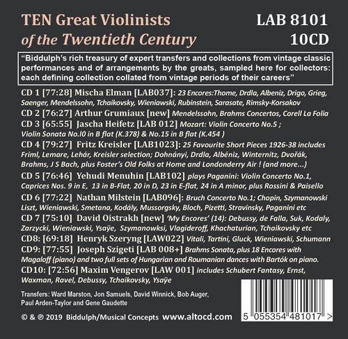 TEN GREAT VIOLINISTS OF THE 20TH CENTURY (10 CDS)